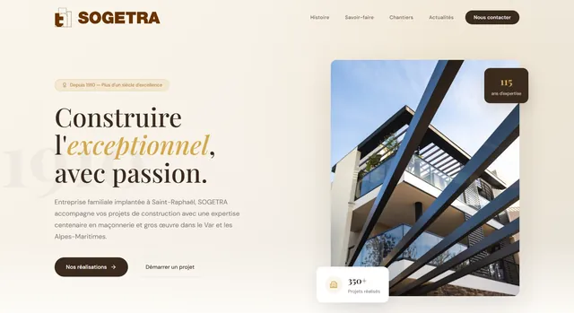 Site vitrine de Sogetra, entreprise de maçonnerie et gros œuvre à Saint-Raphaël